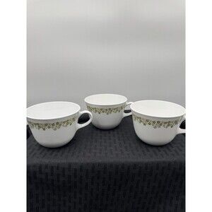 VTG Corelle Corning Green Spring Blossom/Crazy Daisy Coffee Cups Set of 3